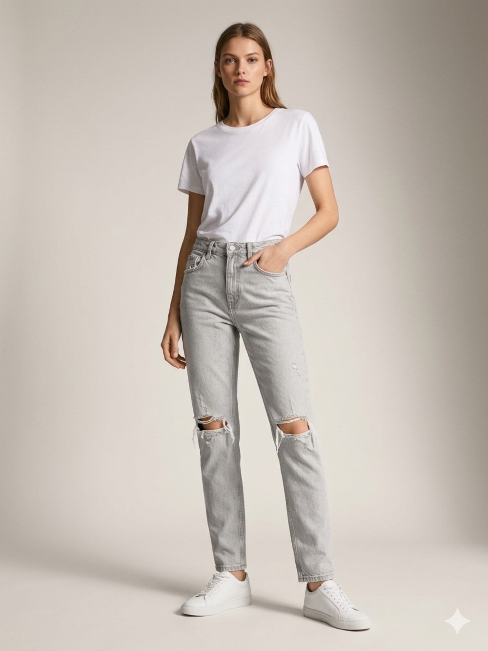 Zara Womens Size 4 Distressed Light Grey Jeans High Rise 99% Cotton UGC